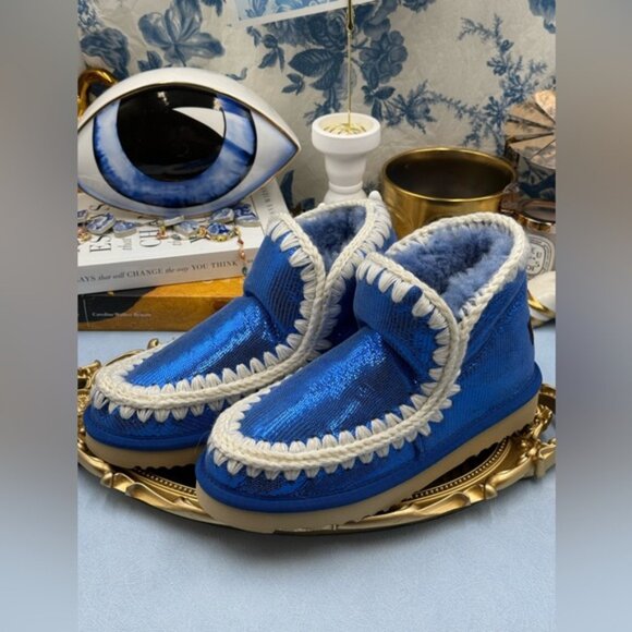 🆕 MOU 🧿 NWOT WOB Metallic Stingray Effect Blue Eskimo Ankle Boot, Sz EU 37 - Picture 7 of 13